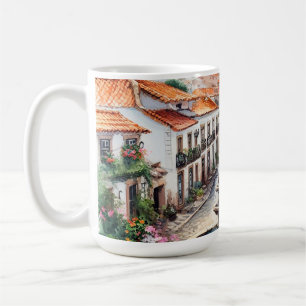 Typisch portugiesisches Dorf Aquarell Kaffeetasse