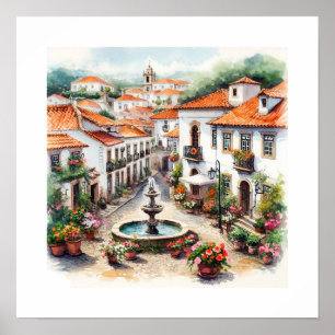 Typisch portugiesisches Dorf Aquarell Poster