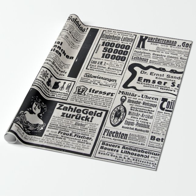 Typische Werbung auf Deutsch in einer neuen europä Geschenkpapier (Ungerollt)