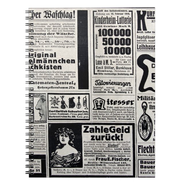 Typische Werbung in deutscher Sprache in einer neu Notizblock (Vorderseite)