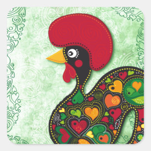 Typischer Hahn von Barcelos Quadratischer Aufkleber