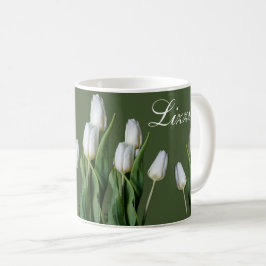 Typischer Name Lizzie weiße Tulpe Blume grün Kaffeetasse