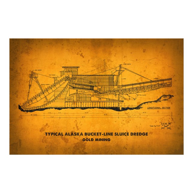 Typisches Alaska Gold Mining Dredge Blueprint Fotodruck (Vorne)