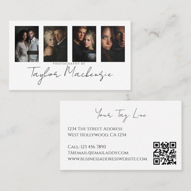 Typografie 4 Foto Vorlage Personalisierter QR-Code Visitenkarte (Vorne/Hinten)