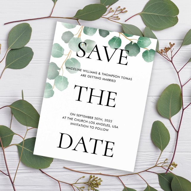 Typografie-Aquarellfarben-Blätter, die das Datum e Magneteinladung (Von Creator hochgeladen)