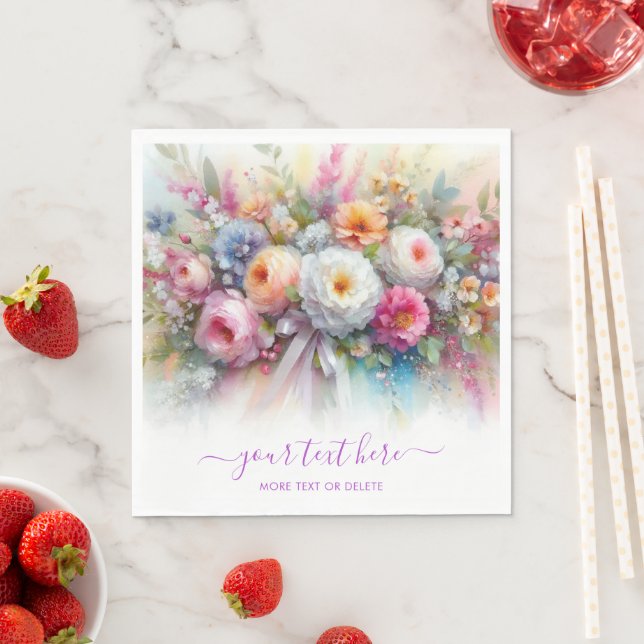 Typografie Benutzerdefinierter Text Aquarell Flora Serviette (Beispiel)