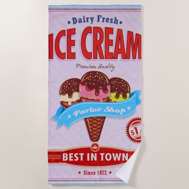 Typografie Best in Town Ice Cream Ad Strandtuch (Vorderseite)