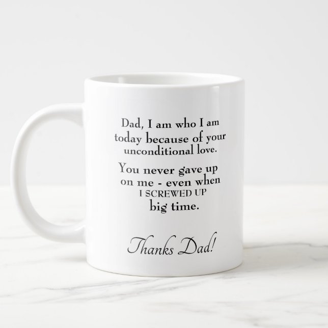 Typografie Bester Vater in der Welt - bedingungslo Jumbo-Tasse (Links)
