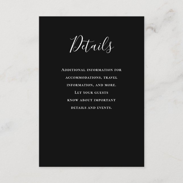 Typografie Black Wedding Details Enclosure Card Begleitkarte (Vorderseite)