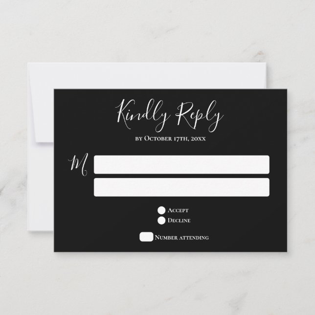 Typografie Black Wedding RSVP Card (Vorderseite)