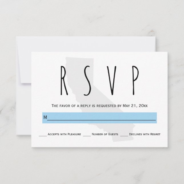 Typografie Blau California Hochzeit RSVP Karte (Vorderseite)