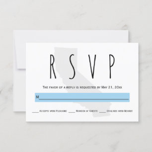 Typografie Blau California Hochzeit RSVP Karte