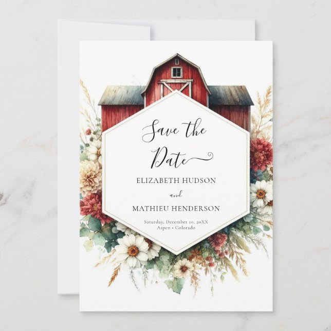 Typografie Boho Barnyard Wedding Save The Date (Vorderseite)