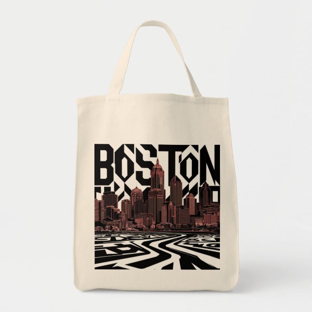 Typografie Boston City Skyline, Boston City Tragetasche (Vorne)