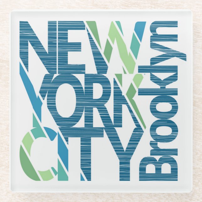 Typografie Brooklyns New York Glasuntersetzer (Vorderseite)