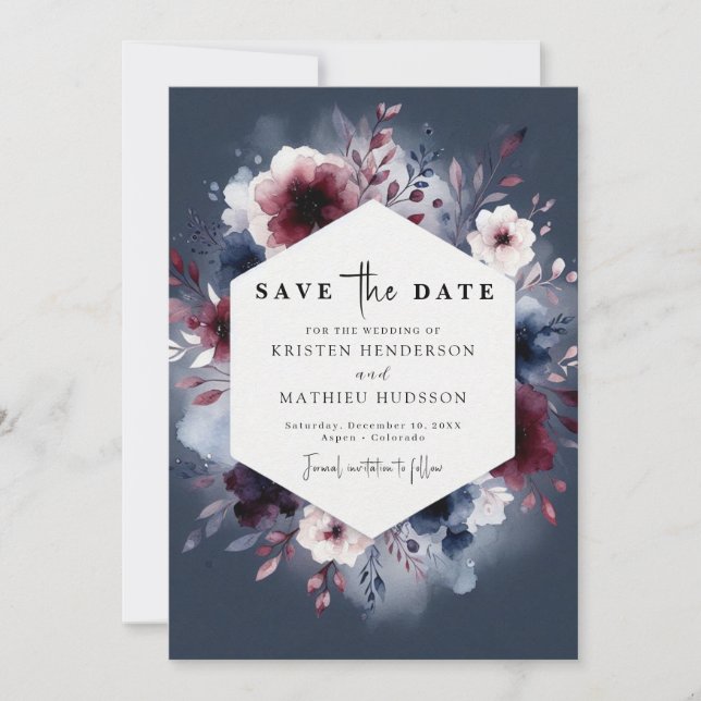 Typografie Burgundy Wedding Save The Date (Vorderseite)