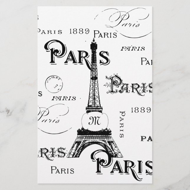 Typografie Calligrafie Paris Frankreich Eiffelturm Briefpapier (Vorderseite)