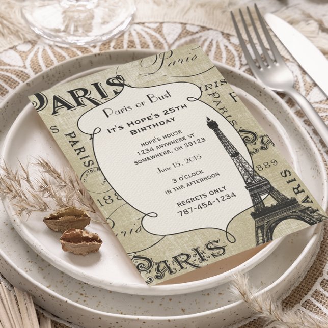 Typografie Calligrafie Paris Frankreich Eiffelturm Einladung (Von Creator hochgeladen)