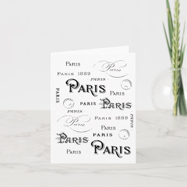 Typografie Calligrafie Paris Frankreich Eiffelturm Karte (Vorderseite)