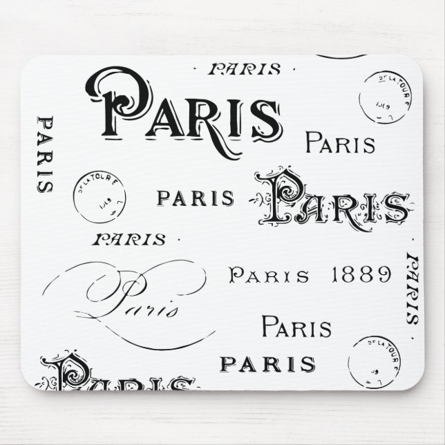 Typografie Calligrafie Paris Frankreich Eiffelturm Mousepad (Vorne)