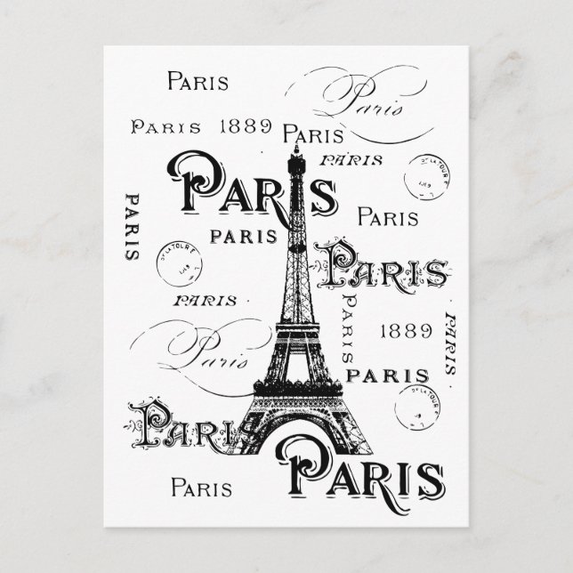 Typografie Calligrafie Paris Frankreich Eiffelturm Postkarte (Vorderseite)