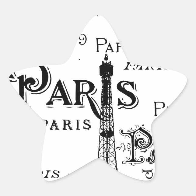 Typografie Calligrafie Paris Frankreich Eiffelturm Stern-Aufkleber (Vorderseite)
