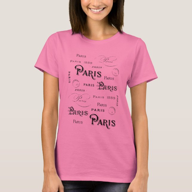 Typografie Calligrafie Paris Frankreich Eiffelturm T-Shirt (Vorderseite)