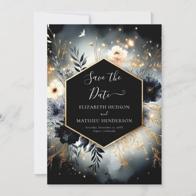 Typografie Chic Enchanted Forest Wedding Save The Date (Vorderseite)