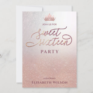 Typografie, Coole Rose, Goldtiara, süß 16 Einladung