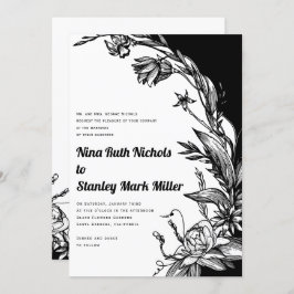 Typografie der Blume Schwarz/Weiß Einladung
