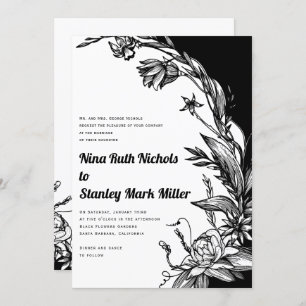 Typografie der Blume Schwarz/Weiß Einladung