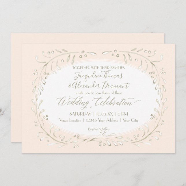 Typografie der Blush-Kleider Moderne Aquarellfarbe Einladung (Vorne/Hinten)