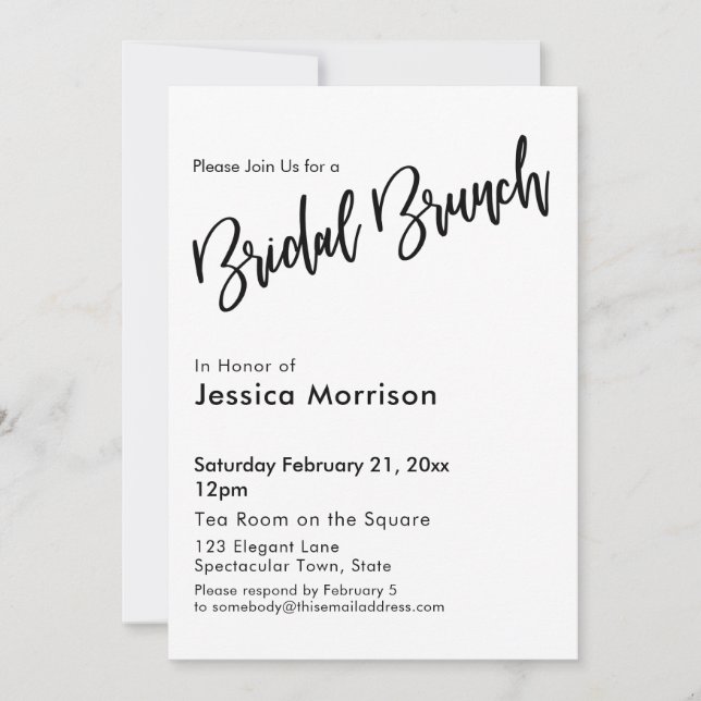 Typografie der einfachen Schwarzweißbridal-Brunch- Einladung (Vorderseite)