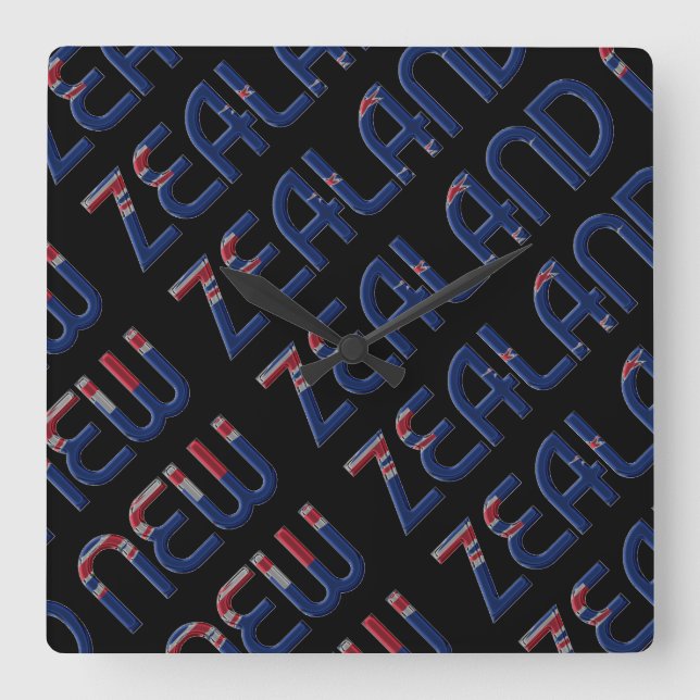 Typografie der neuseeländischen Flagge Quadratische Wanduhr (Vorderseite)