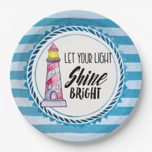 Typografie des Leuchtturms "Light Shine Bright" ge Pappteller