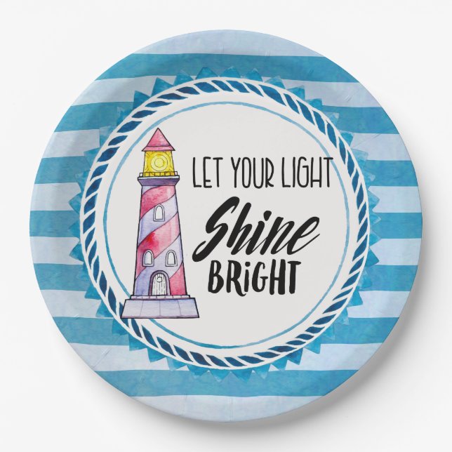 Typografie des Leuchtturms "Light Shine Bright" ge Pappteller (Vorderseite)
