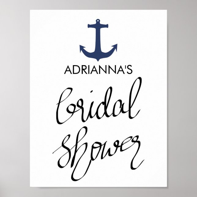 Typografie des Navy Blue Nautic Anchor Brautparty Poster (Vorne)
