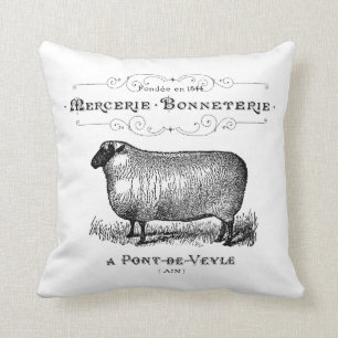 Typografie des Vintagen Schafbetriebs in Frankreic Kissen