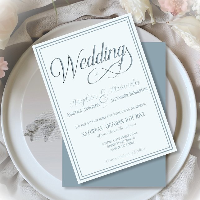 Typografie Dusty blue Formal Wedding Einladung (Von Creator hochgeladen)