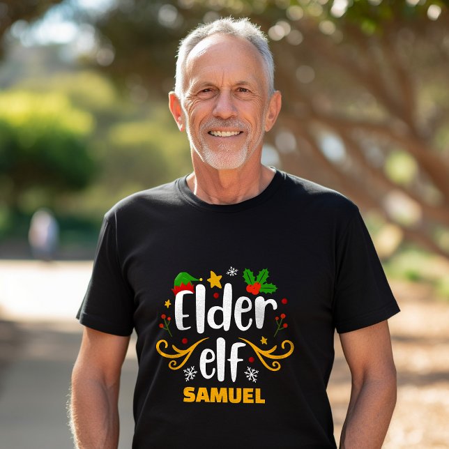 Typografie Elder Elf Fun Family Matching T-Shirt (Von Creator hochgeladen)
