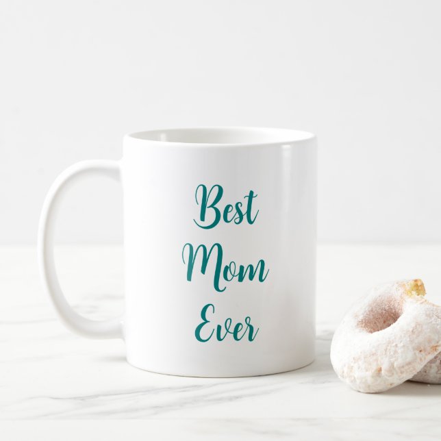 Typografie Elegantes Licht Aquamarin Beste Mama je Kaffeetasse (Mit Donut)