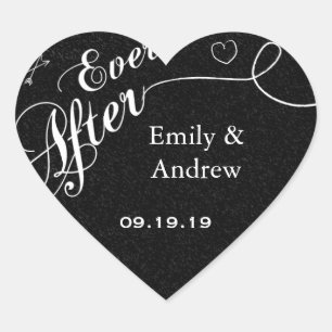 Typografie Everafter Chalkboard Black Wedding Sieg Herz-Aufkleber