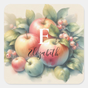 Typografie Fall Äpfel Pastellfarben Aquarell Quadratischer Aufkleber