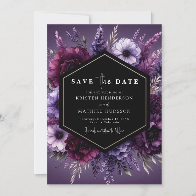 Typografie Florals Lila Blumenhochzeit Save The Date (Vorderseite)