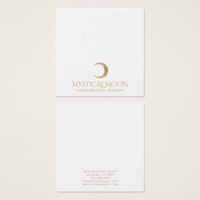 Typografie Gold Moon Earring Juwelier Display Card (Vorne & Hinten)