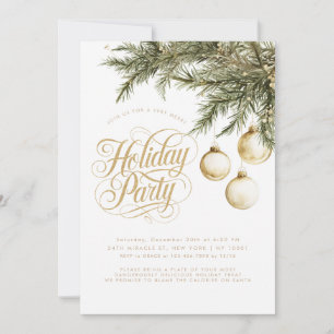Typografie Gold Ornamente Baubles Holiday Party Einladung