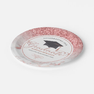 Typografie Graduate Rose-Gold Glitzer & Marmor Pappteller