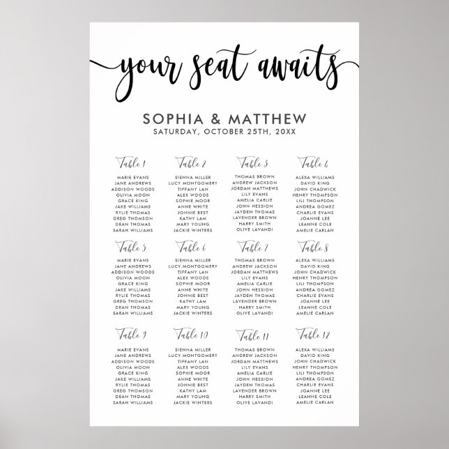 Typografie-Handschrift für Hochzeitssitzkarten Poster (Vorne)
