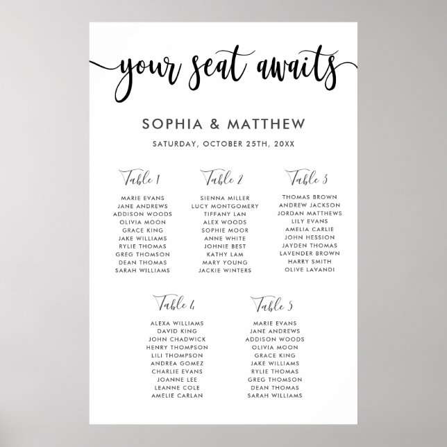 Typografie-Handschrift für Hochzeitssitzkarten Poster (Vorne)