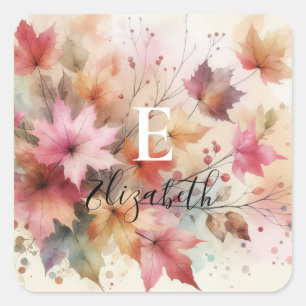 Typografie Herbstlaube Aquarellfarben Quadratischer Aufkleber